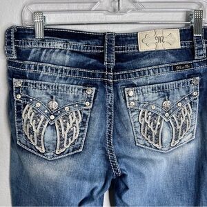 Miss Me Jeans Womens 29 Chloe Boot Embellished Angel Wing Flap Pocket Distressed